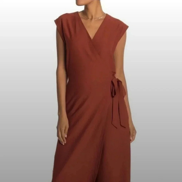 Eileen Fisher Crepe Wide Leg Wrap Jumpsuit S Rust Orange Sleeveless - Picture 1 of 11